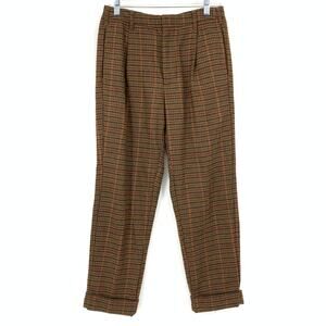 Brixton Plaid Pants Womens 30 Brown Straight Leg Cuffed Ankle Trouser Wool Blend